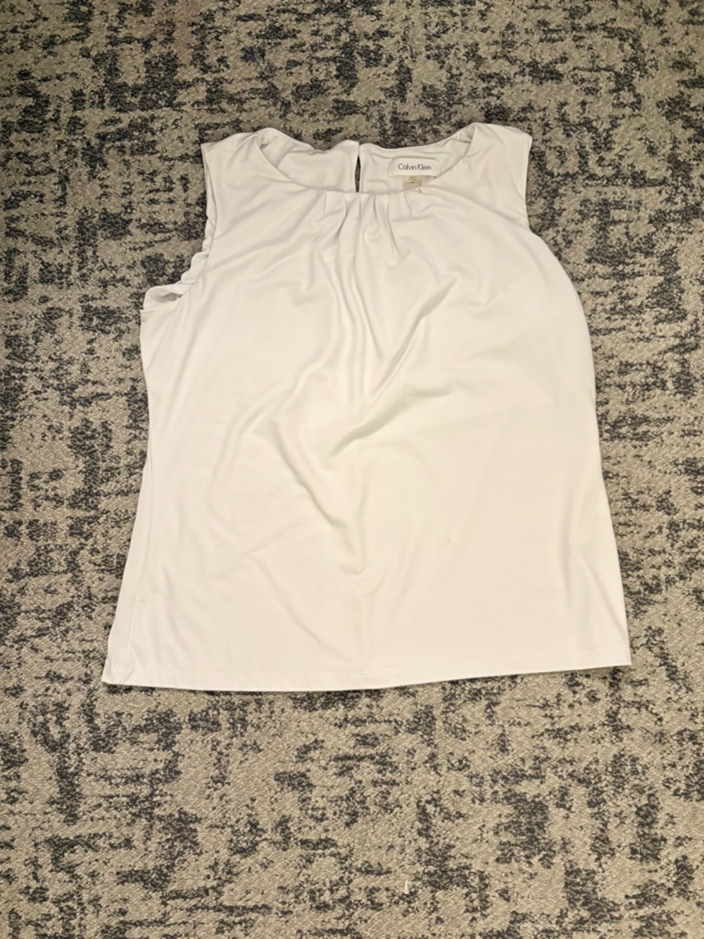 Calvin Klein White Sleeveless Pleated Yoke Top